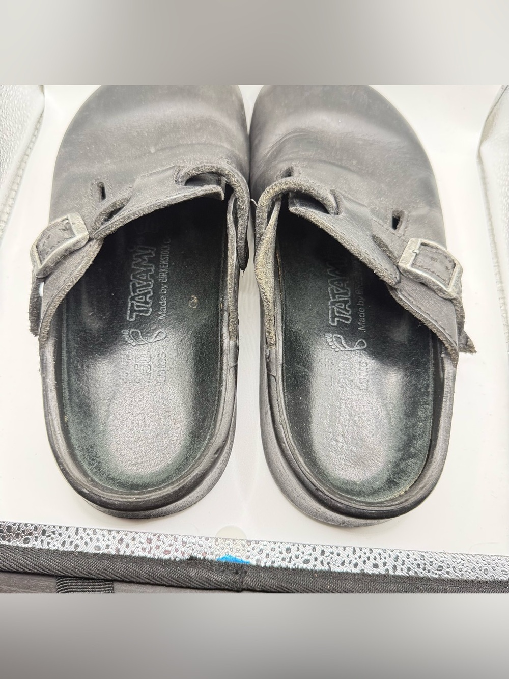 Birkenstock Black Leather Clog Mule with Buckle Accent - Picture 6 of 8